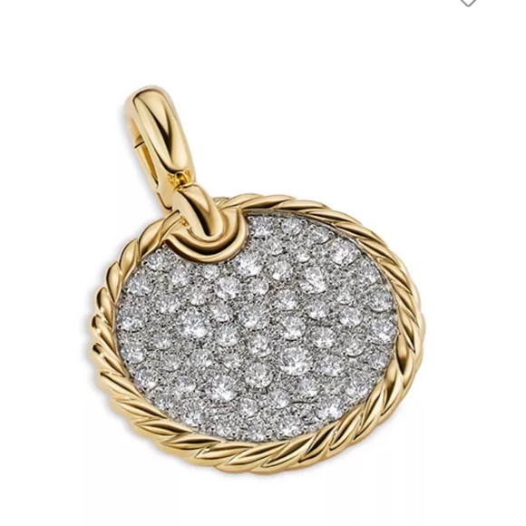 NWT David Yurman 18K Yellow Gold DY Elements® Pavé Diamond Disc Pendant - Picture 4 of 11
